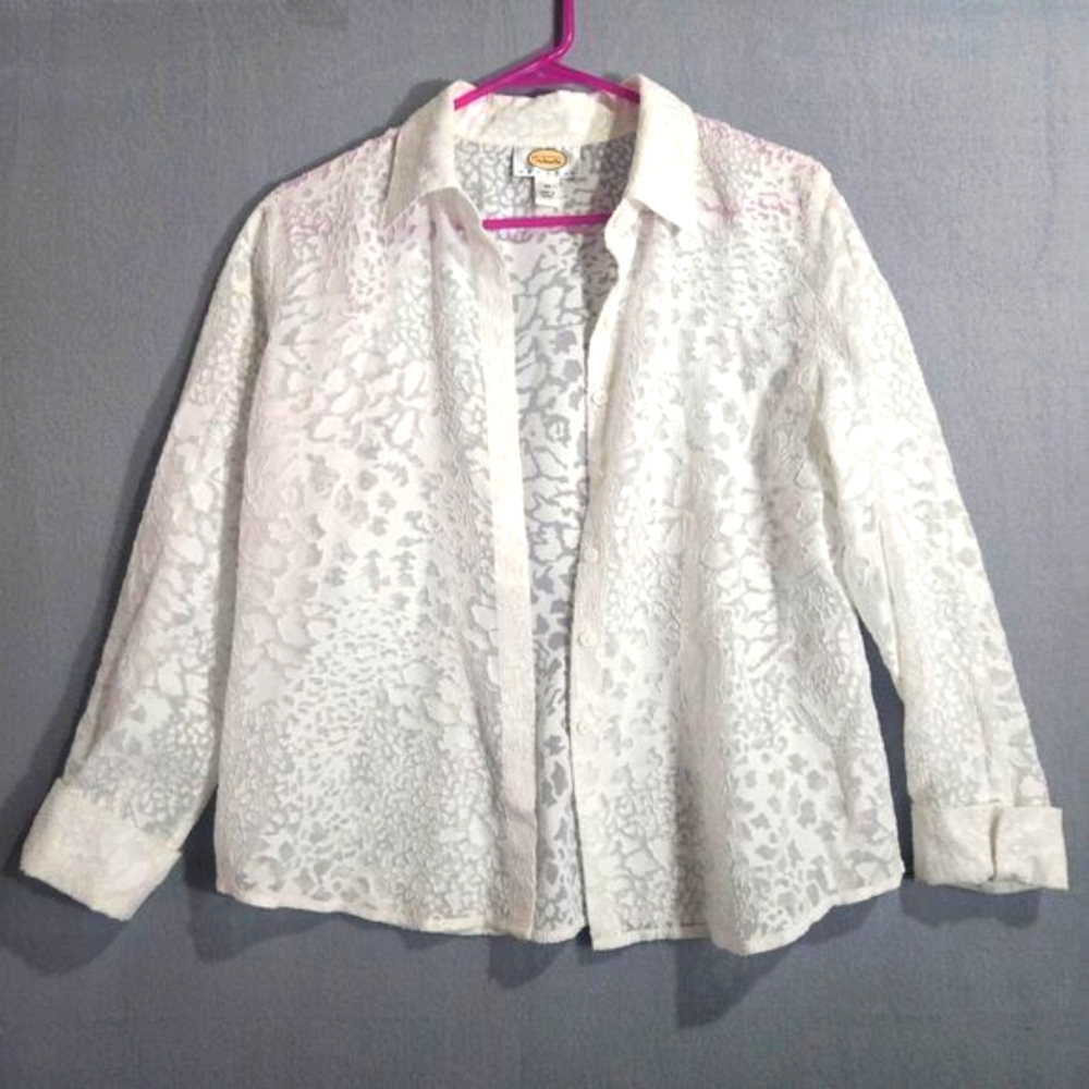 Talbots White Lace Button-Down Shirt